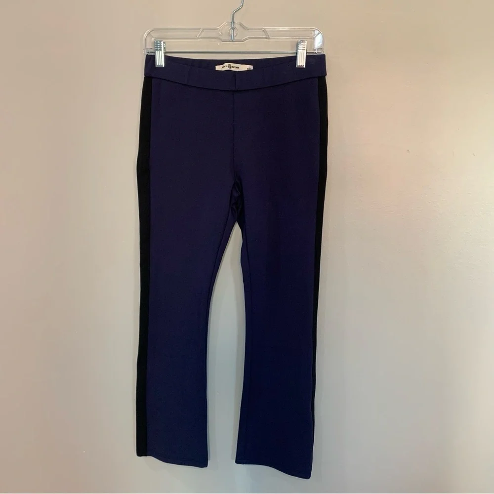 ✅ Tory Burch Sport Trousers Crop Flare in Navy Black Stripe Side
